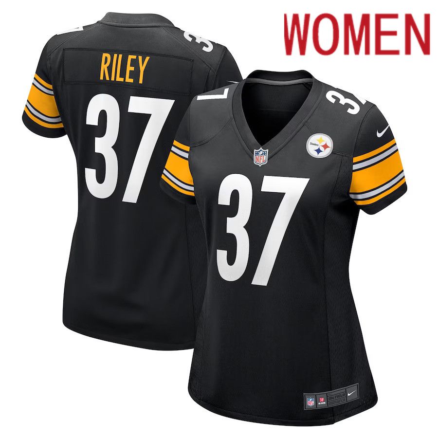 Women Pittsburgh Steelers #37 Elijah Riley Nike Black Game Player NFL Jersey->women nfl jersey->Women Jersey